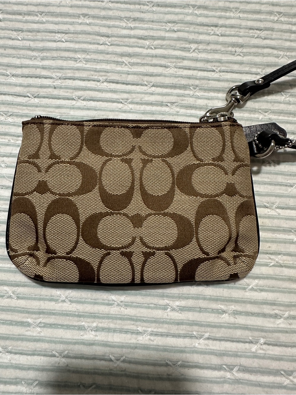 Coach Signature Canvas Wristlet in Brown/Tan - Picture 3 of 6